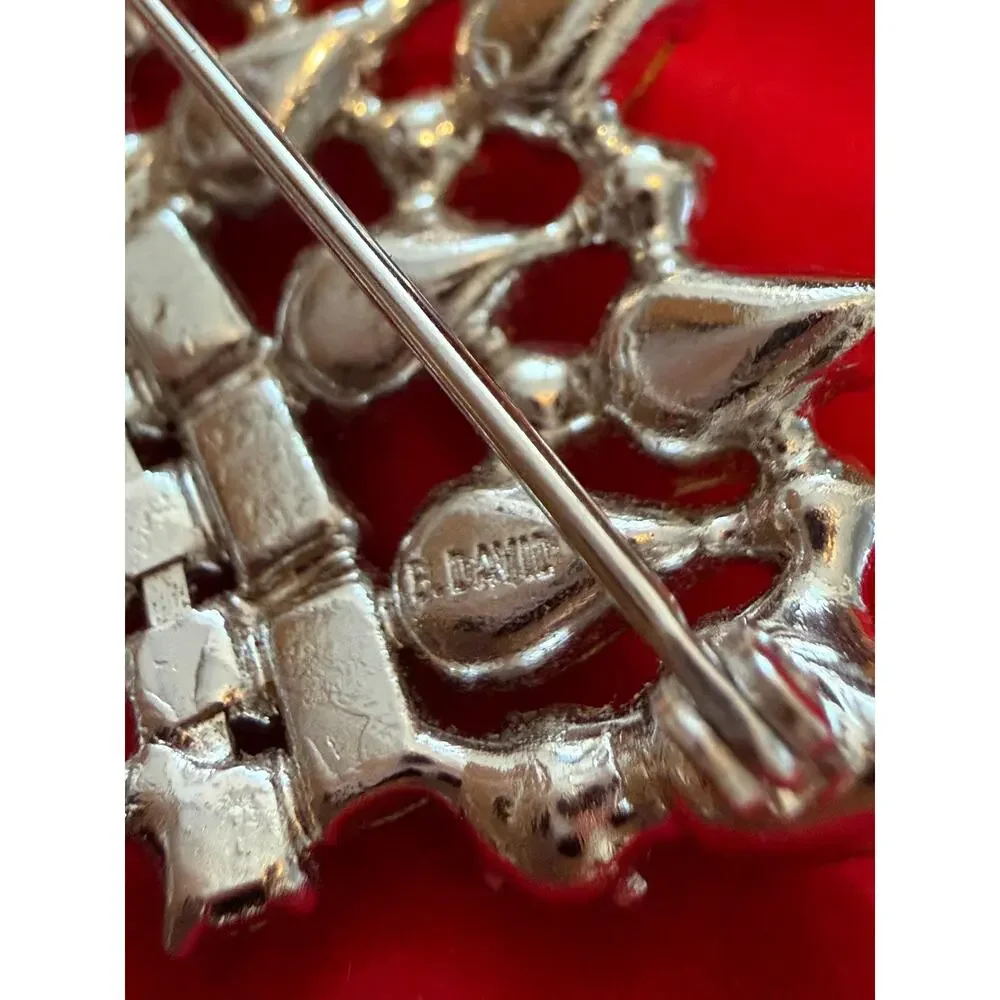 Vintage Signed B. David Rhinestone Crown Brooch 1955 - 1965 Costume Jewelry